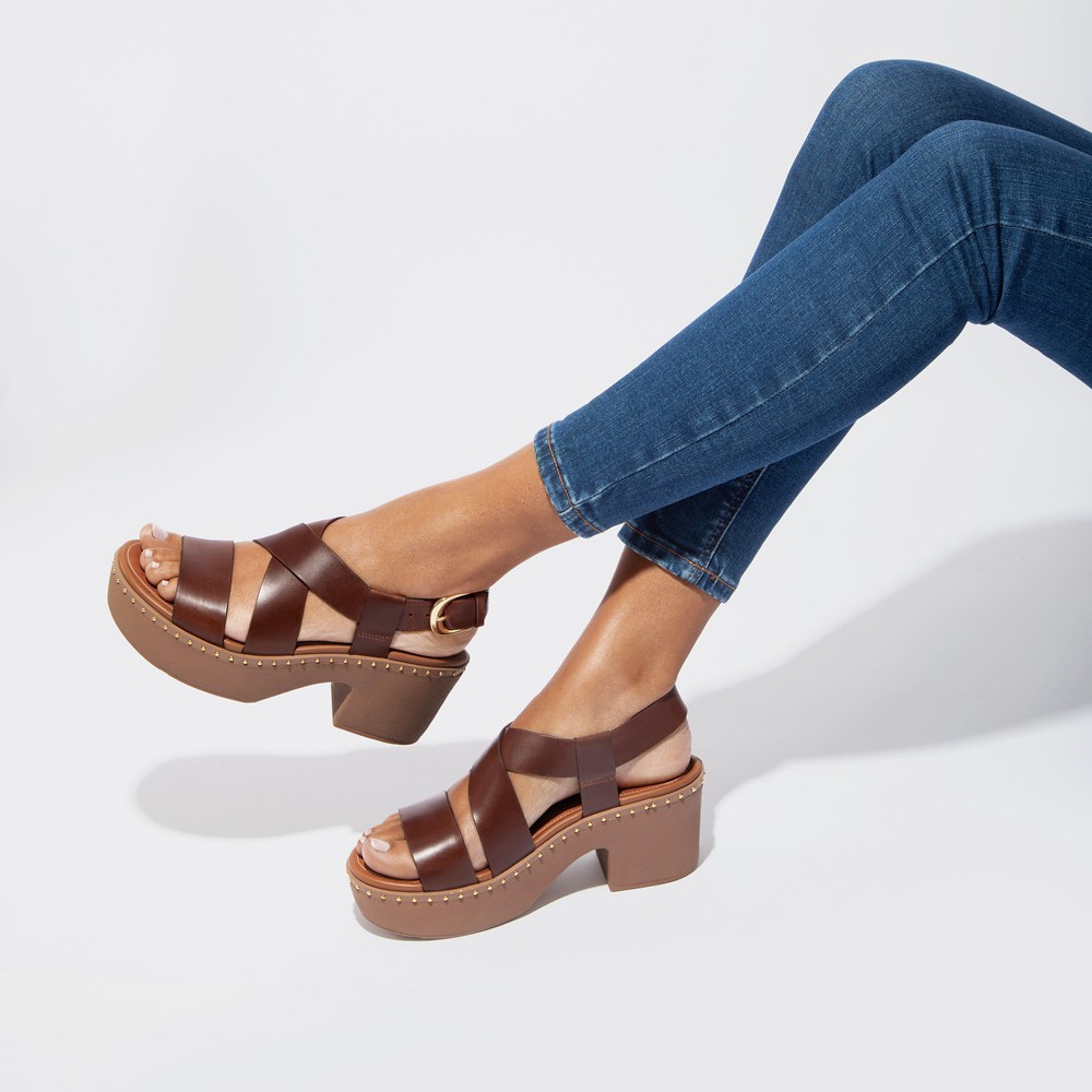 Fitflop Womens Platforms - Pilar Leather Back-strap - Brown - 162-VXOQPJ